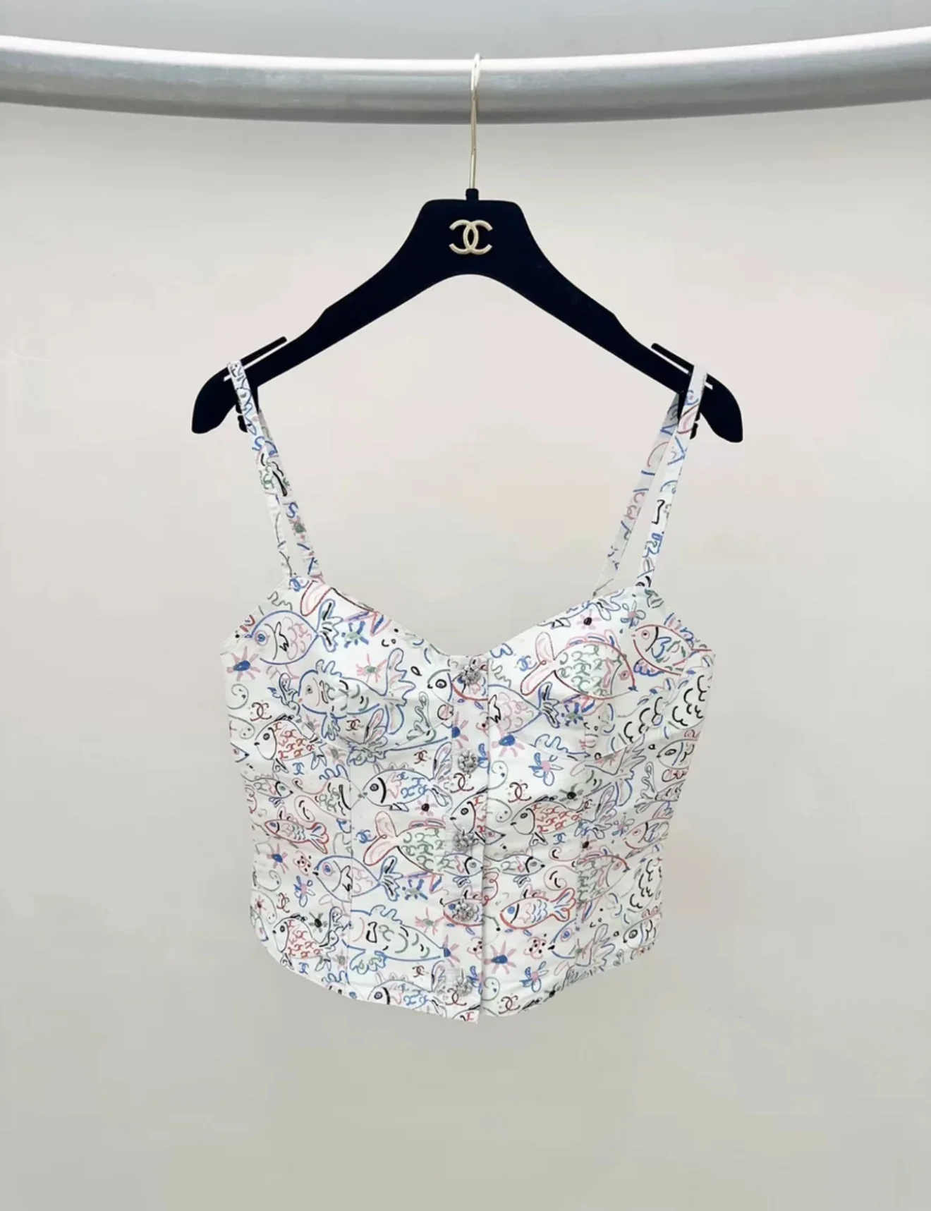 Chanel 25C TOP Printed Silk Faille Ecru & Multicolor