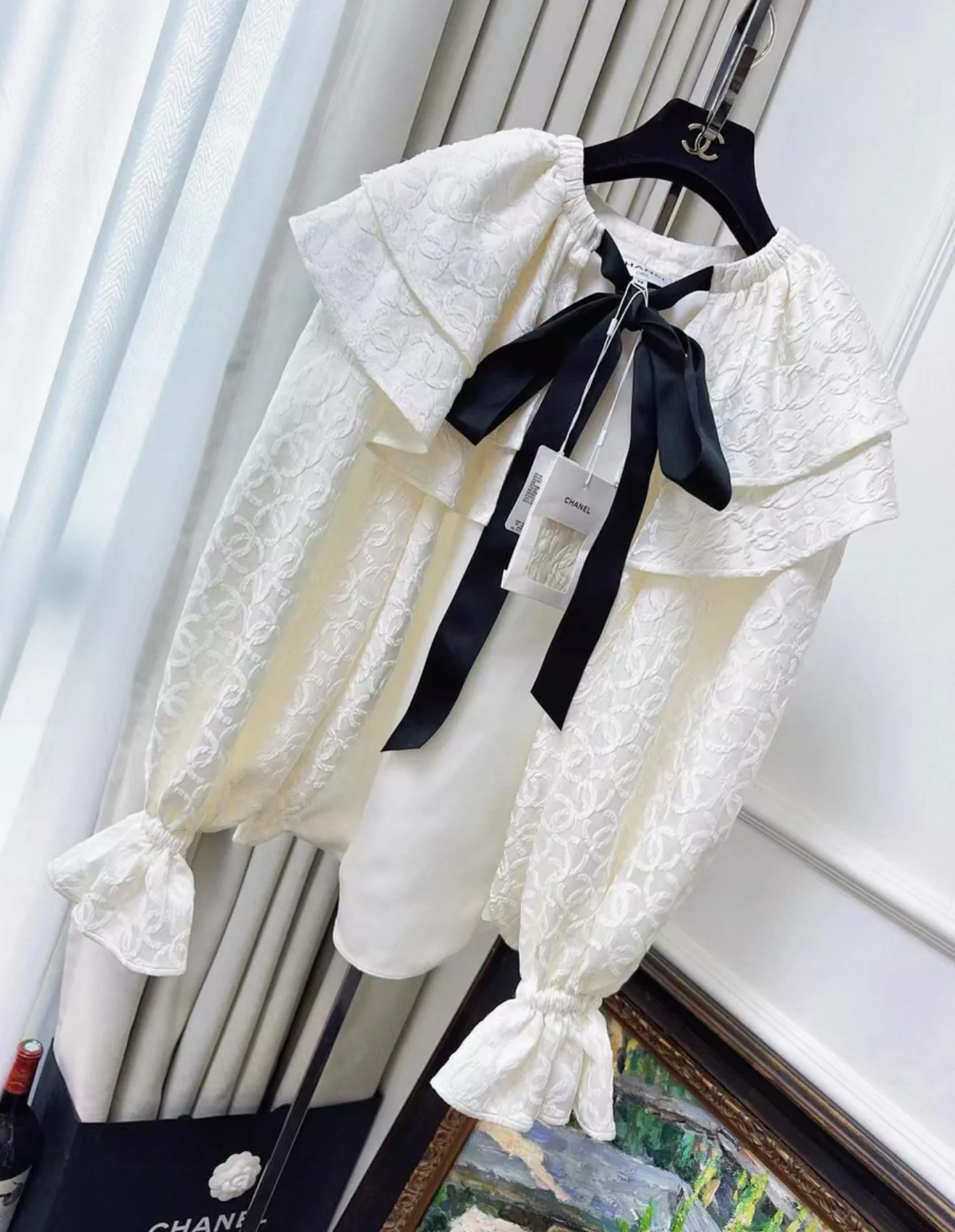 Chanel 25k écru double C pattern shirt