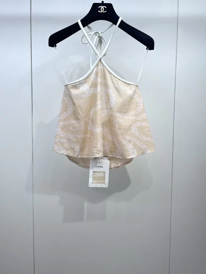 Chanel 25M Coco Beach orange white tank top