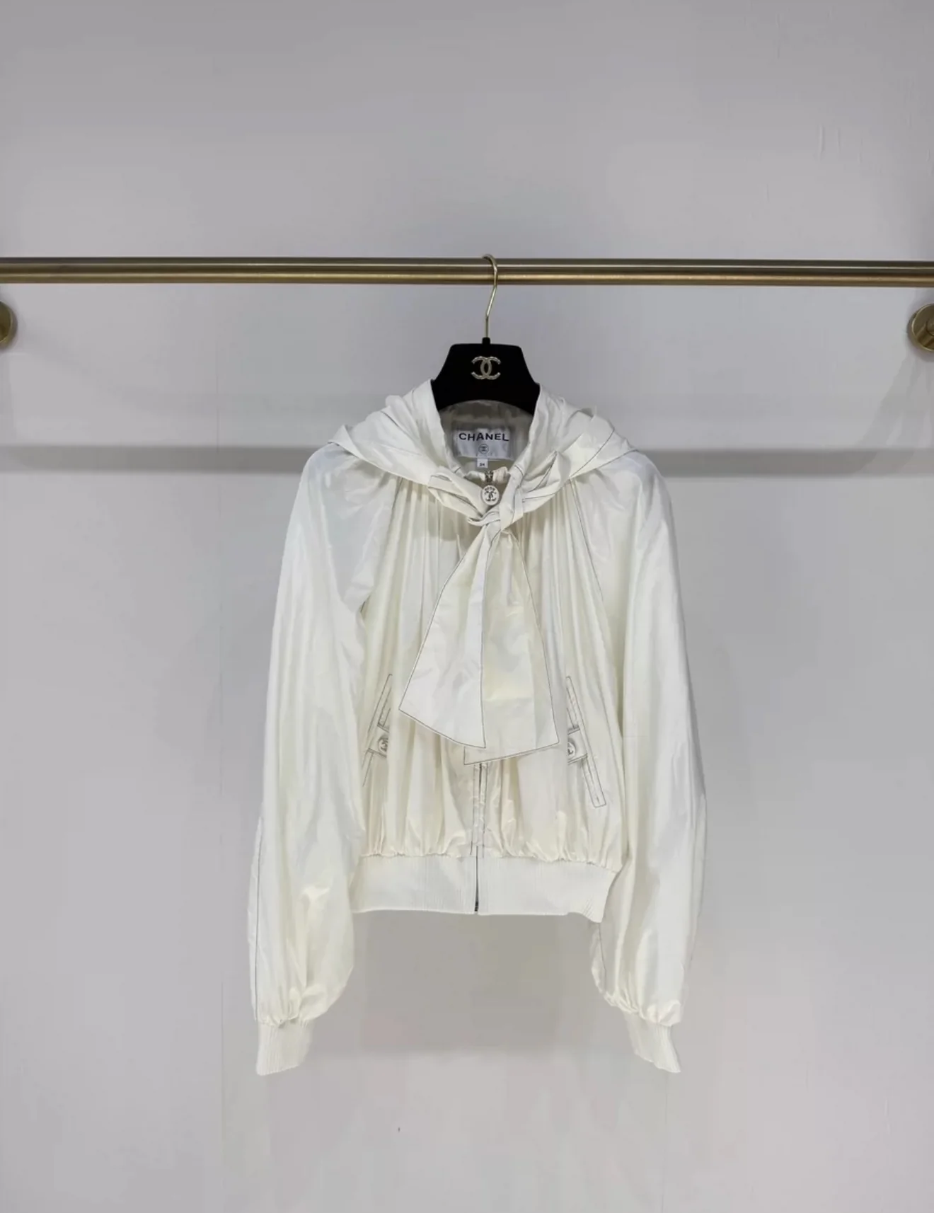 Chanel 25M coco beach white silk taffeta butterfly hooded