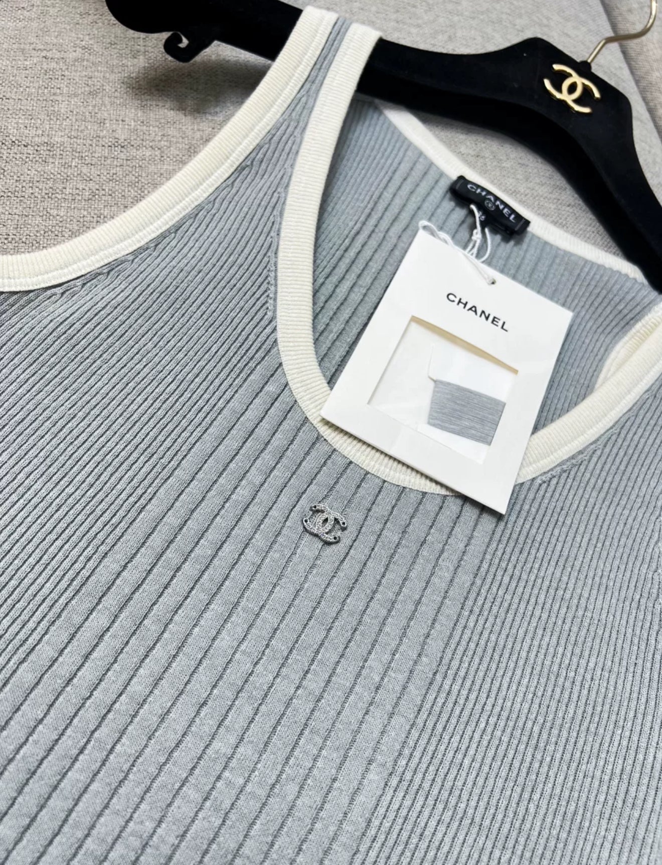 Chanel 25M Cotton Tank Top Gray & White size 36 - Image 2