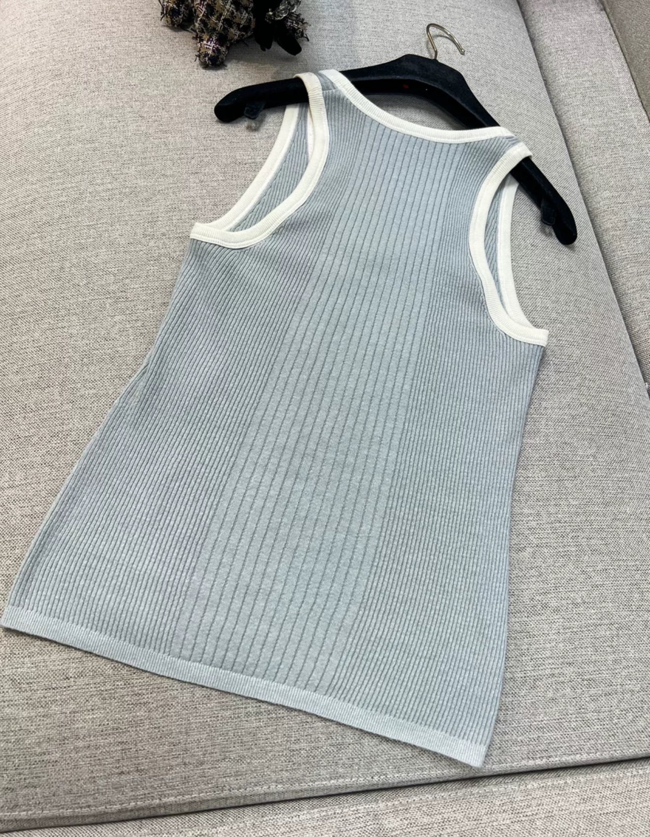 Chanel 25M Cotton Tank Top Gray & White size 36 - Image 5
