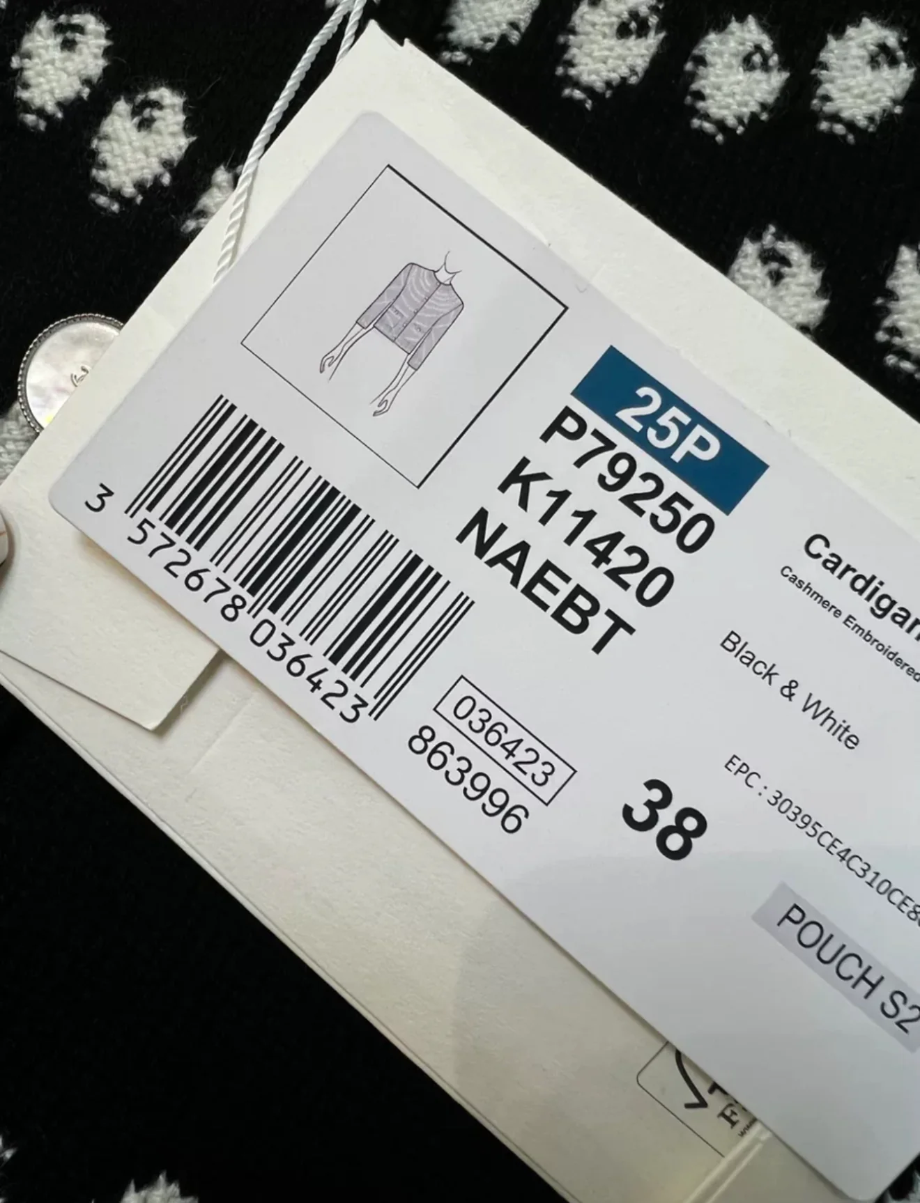 Chanel 25P Black & White Cashmere Embroidered Cardigan - Image 3