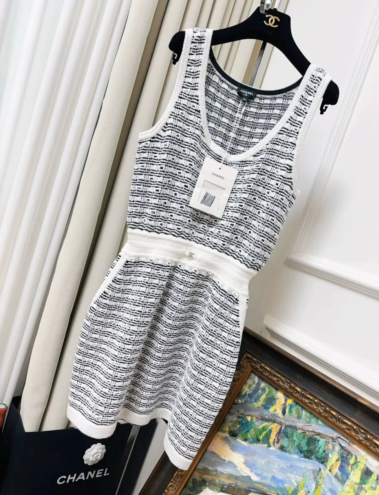 Chanel 25P Black & White Knitted Dress