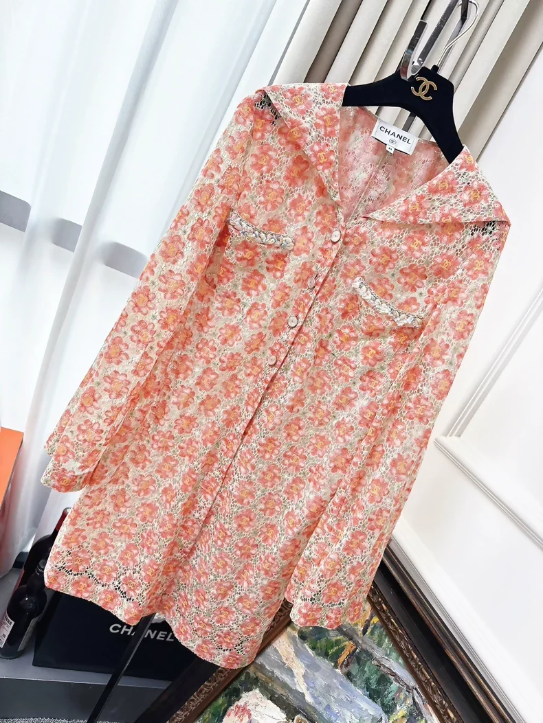 Chanel 25P Orange Camellia Lace All-over CC Cardigan