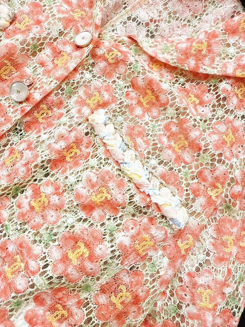 Chanel 25P Orange Camellia Lace All-over CC Cardigan - Image 6
