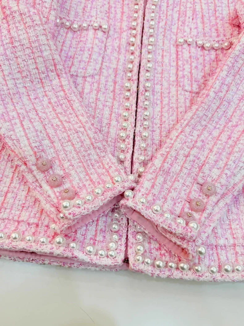 Chanel 25p Pink tweed Pearl Jacket - Image 3