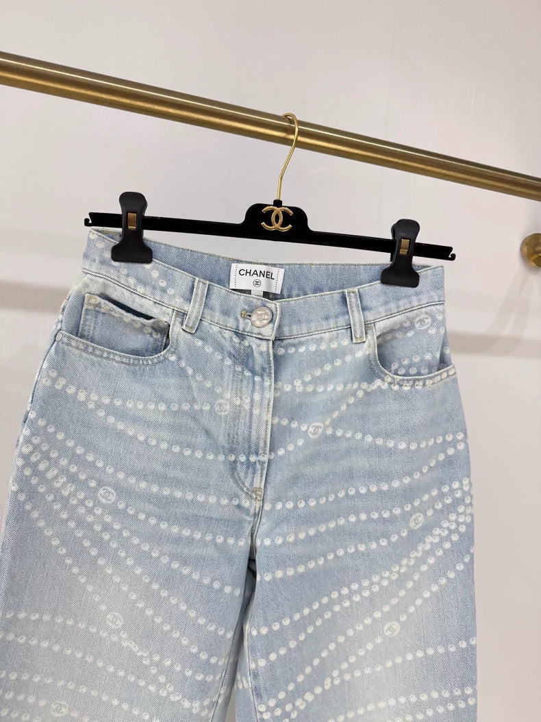 Chanel 25P straight leg pearl double C jeans - Image 2