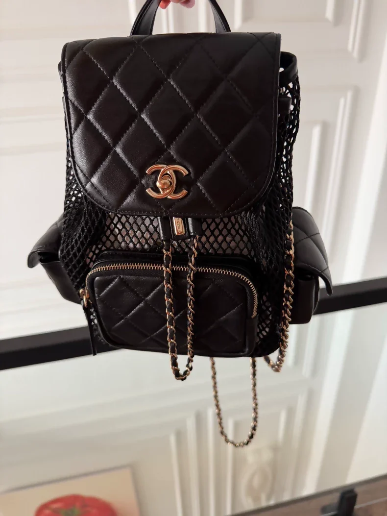 Chanel 25S black mesh backpack in gold hardware - Image 3