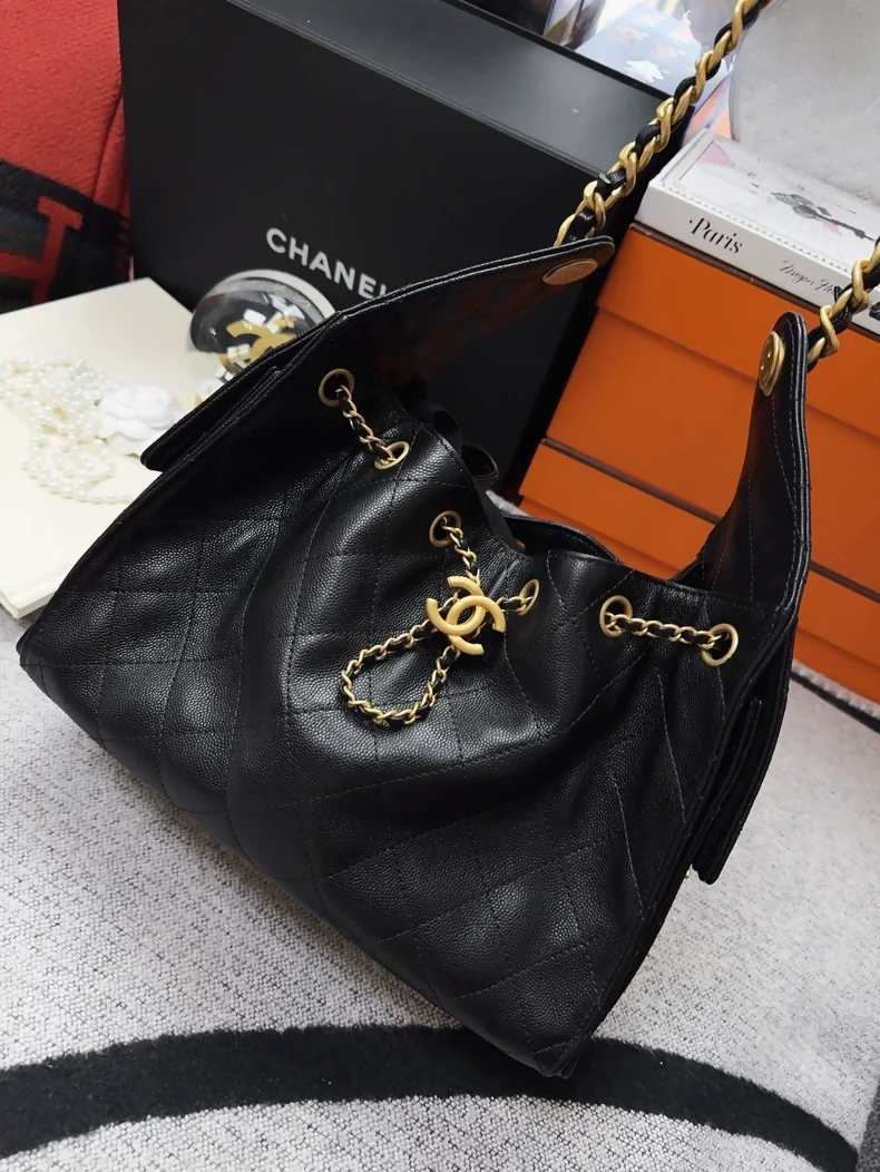 Chanel 25 hobo bag black and gold lychee leather shoulder bag - Image 2