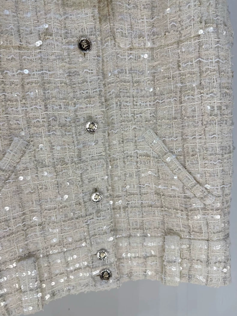 Chanel 25S Ecru Tweed Sequin Cardigan - Image 3