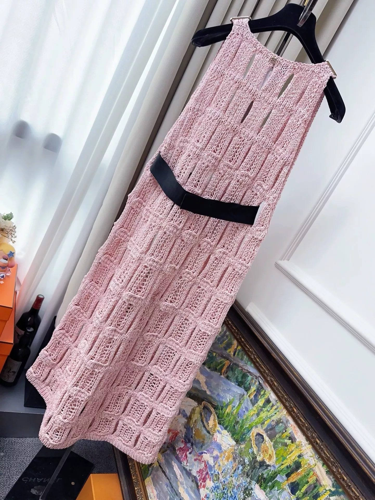 Chanel 25s pink knitted bow belt dress - Image 2