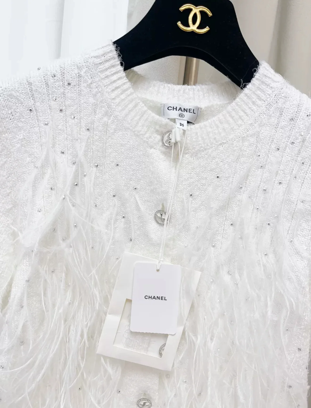 Chanel 25S white feather cardigan - Image 2