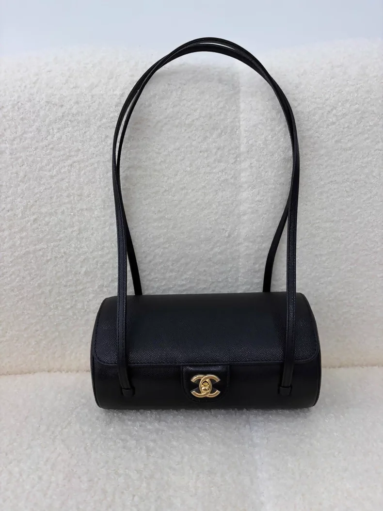 Chanel 26P Black Gold Embossed Calfskin Shoulder Bag - Image 2