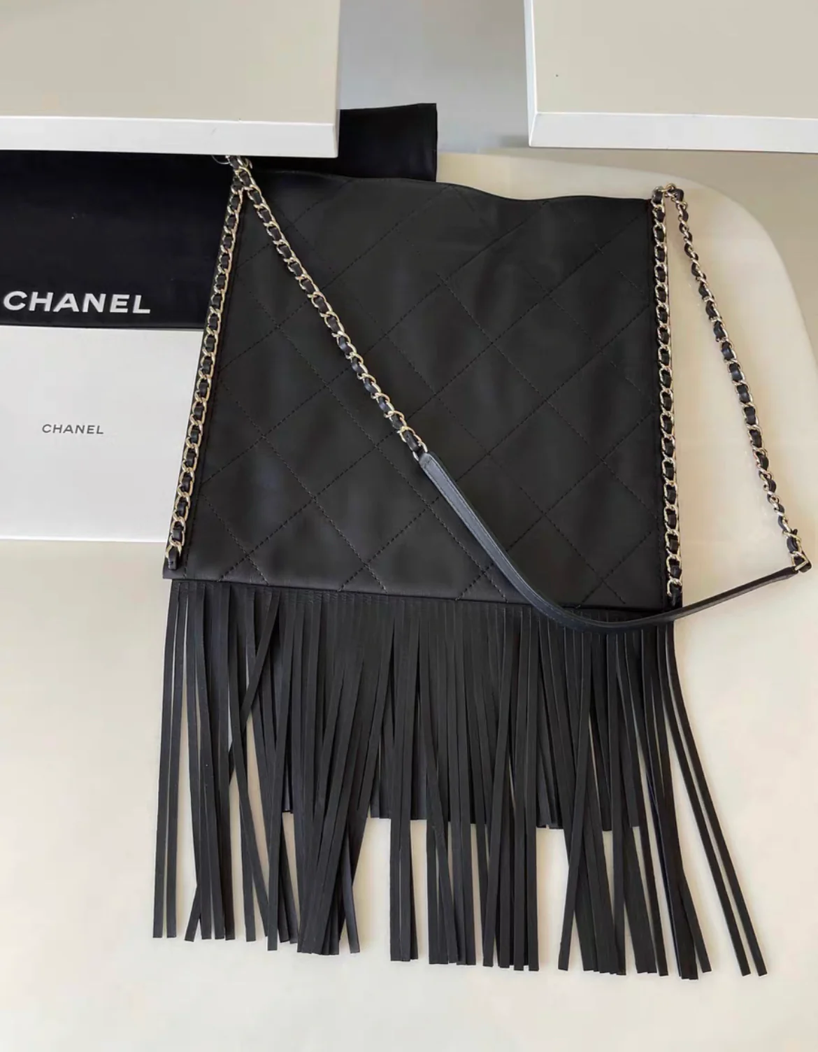 Chanel Black Leather Fringe Shopping Bag - Image 3