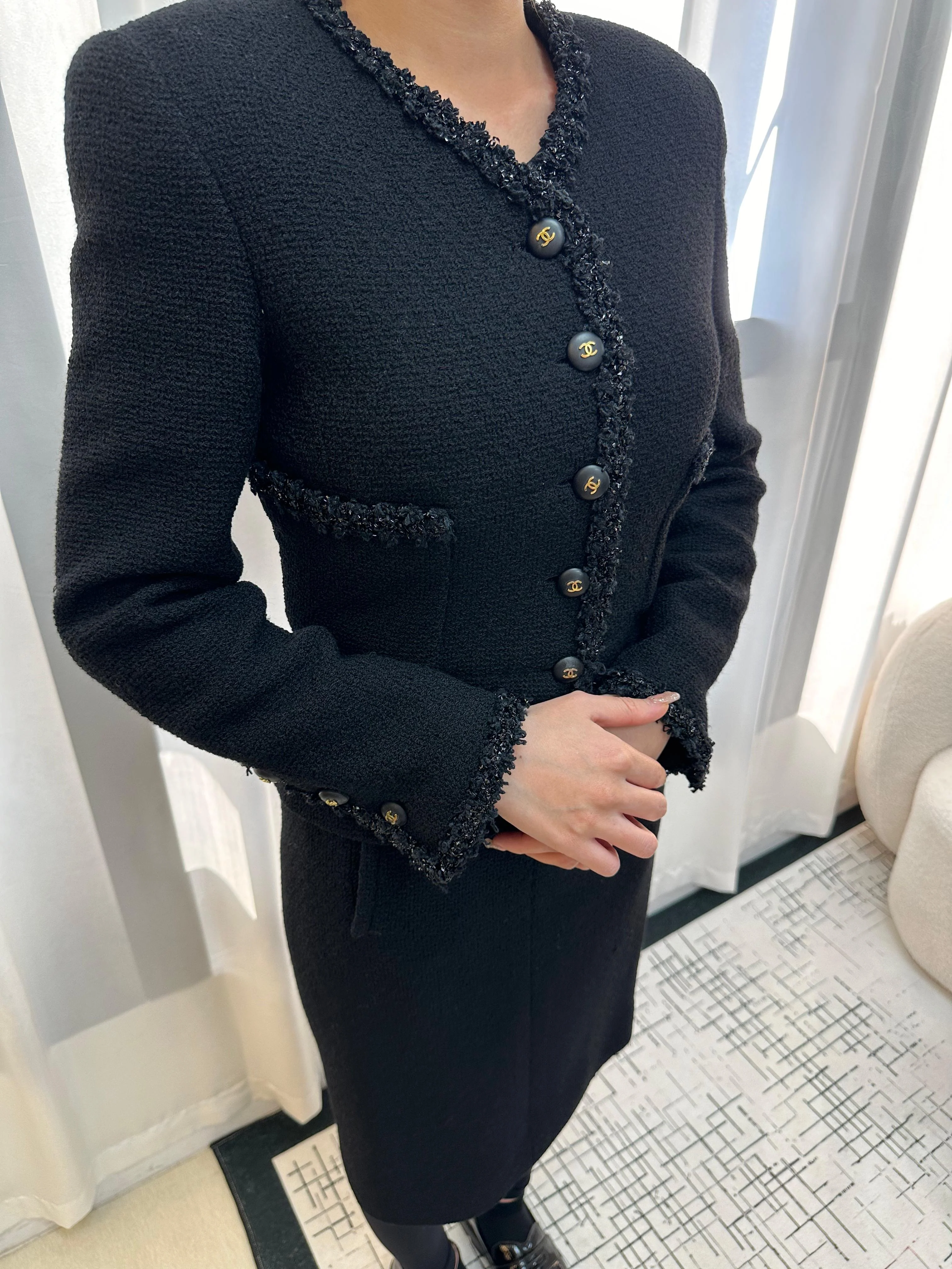 Chanel 90s black tweed Jacket and dress - Image 3