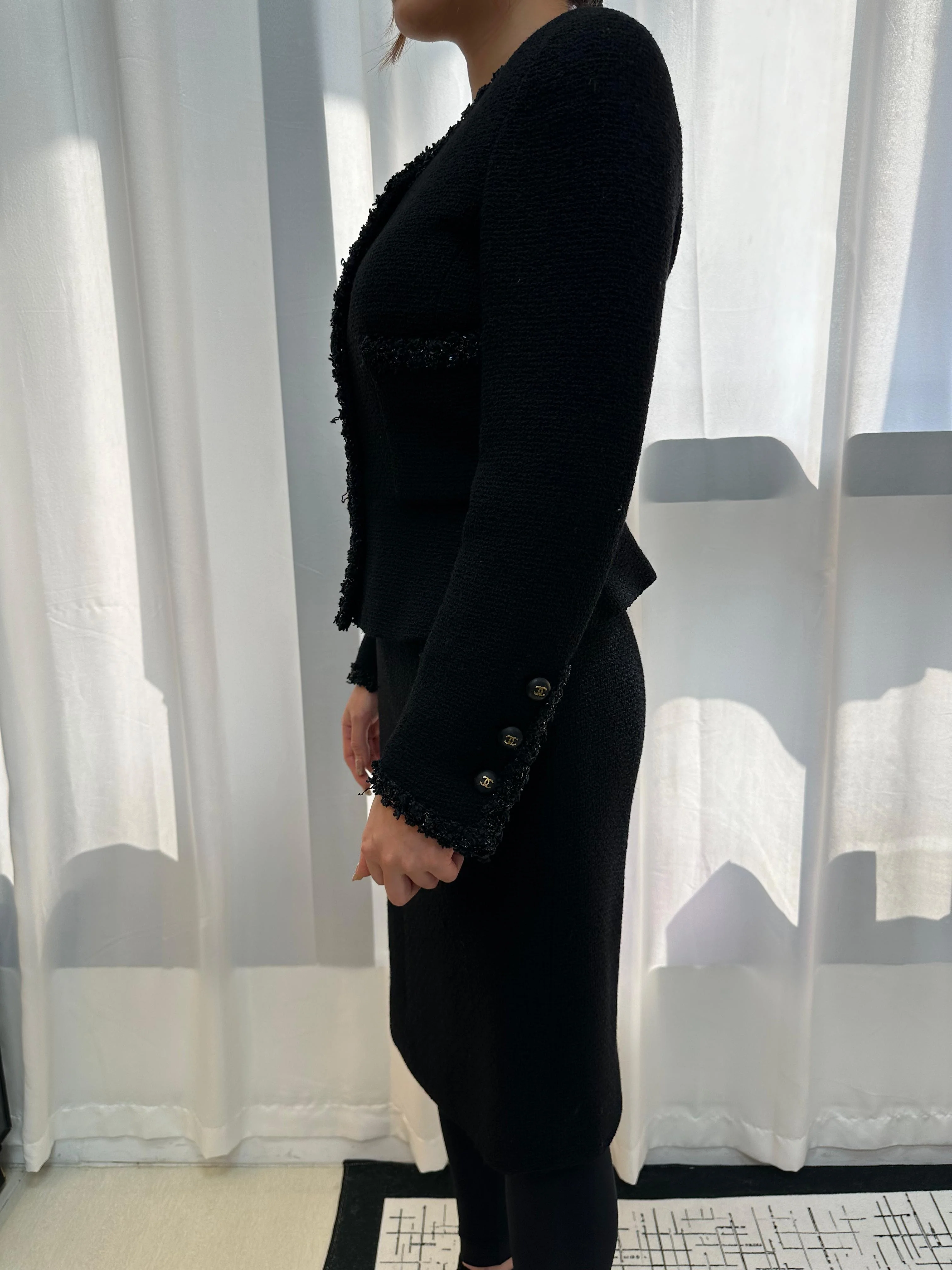 Chanel 90s black tweed Jacket and dress - Image 4