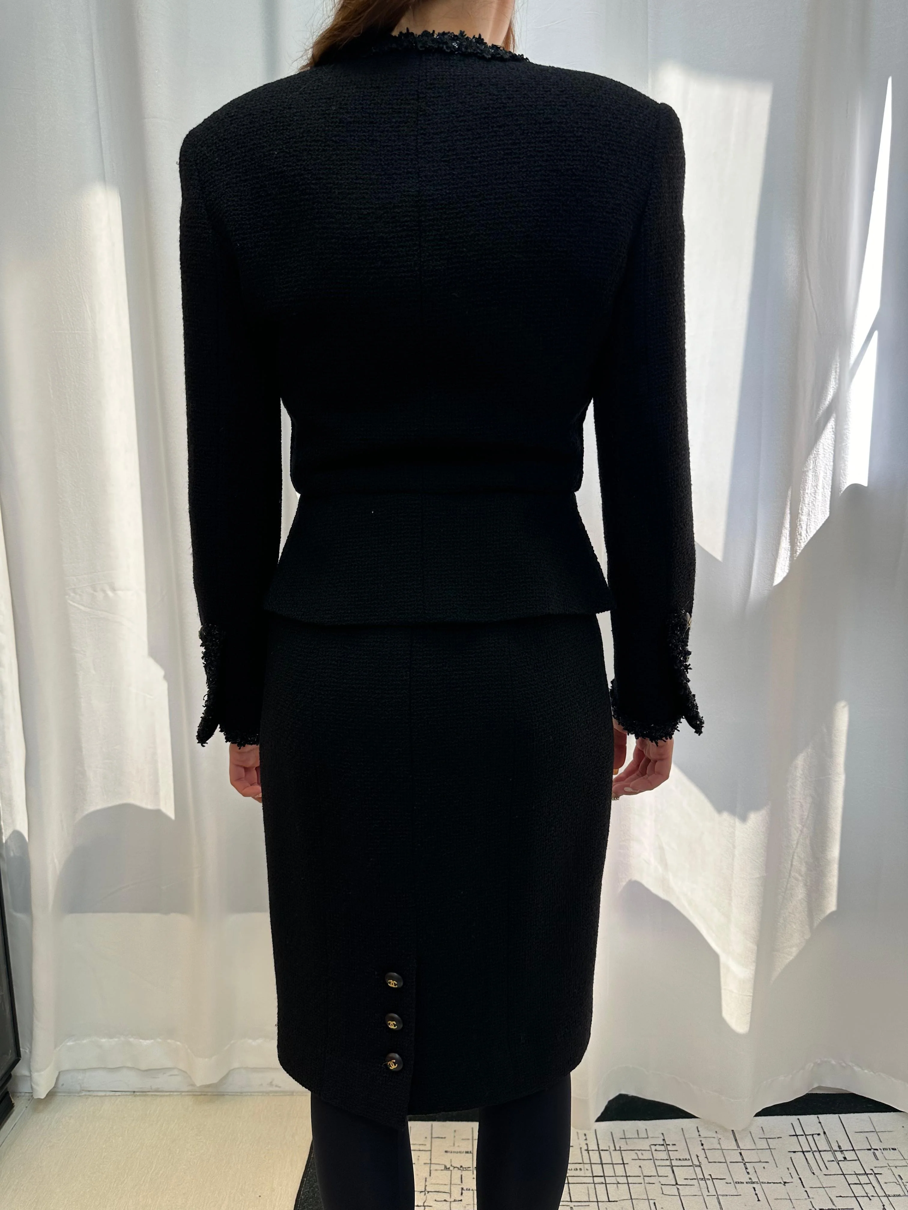 Chanel 90s black tweed Jacket and dress - Image 6