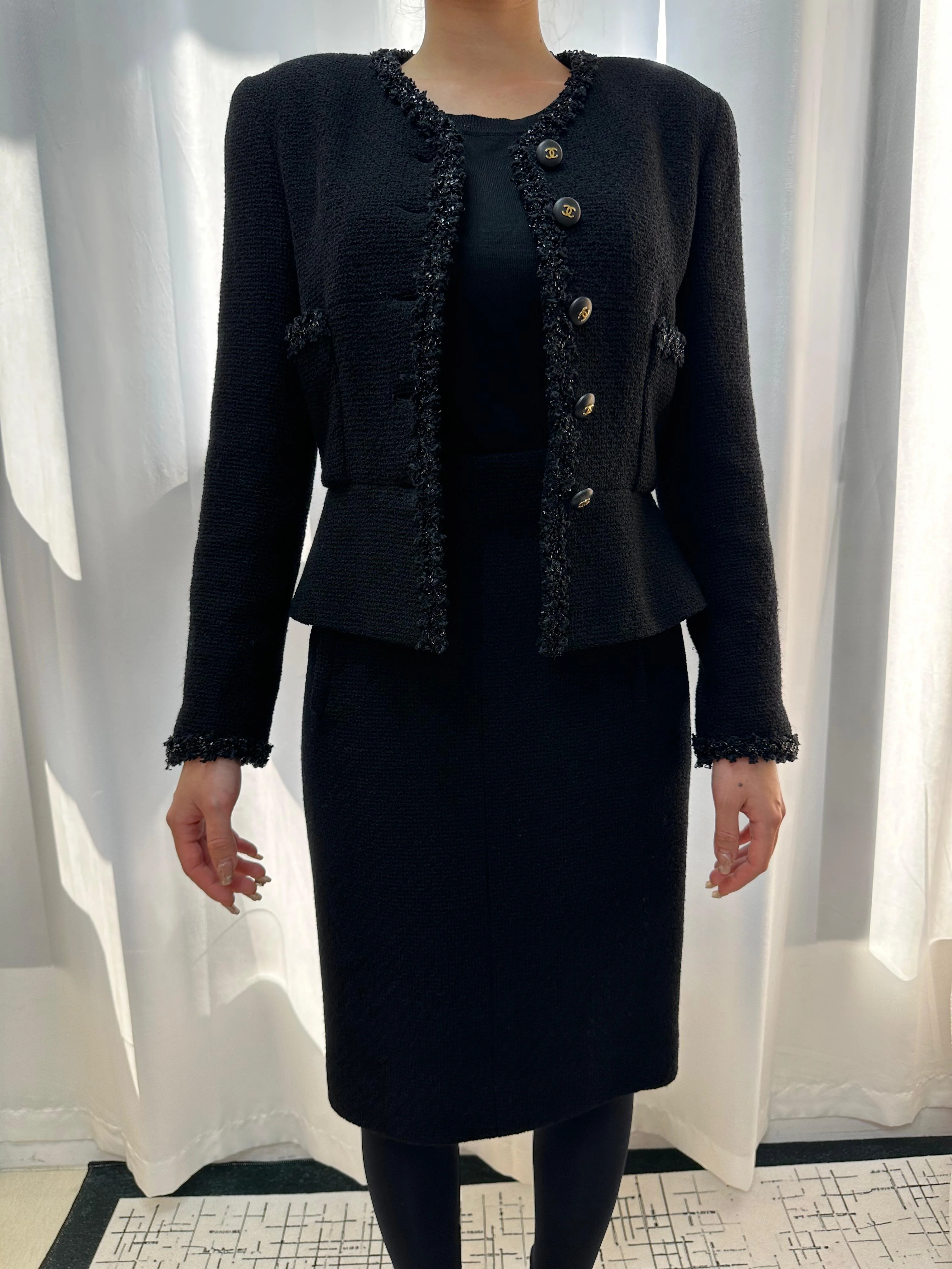 Chanel 90s black tweed Jacket and dress - Image 8
