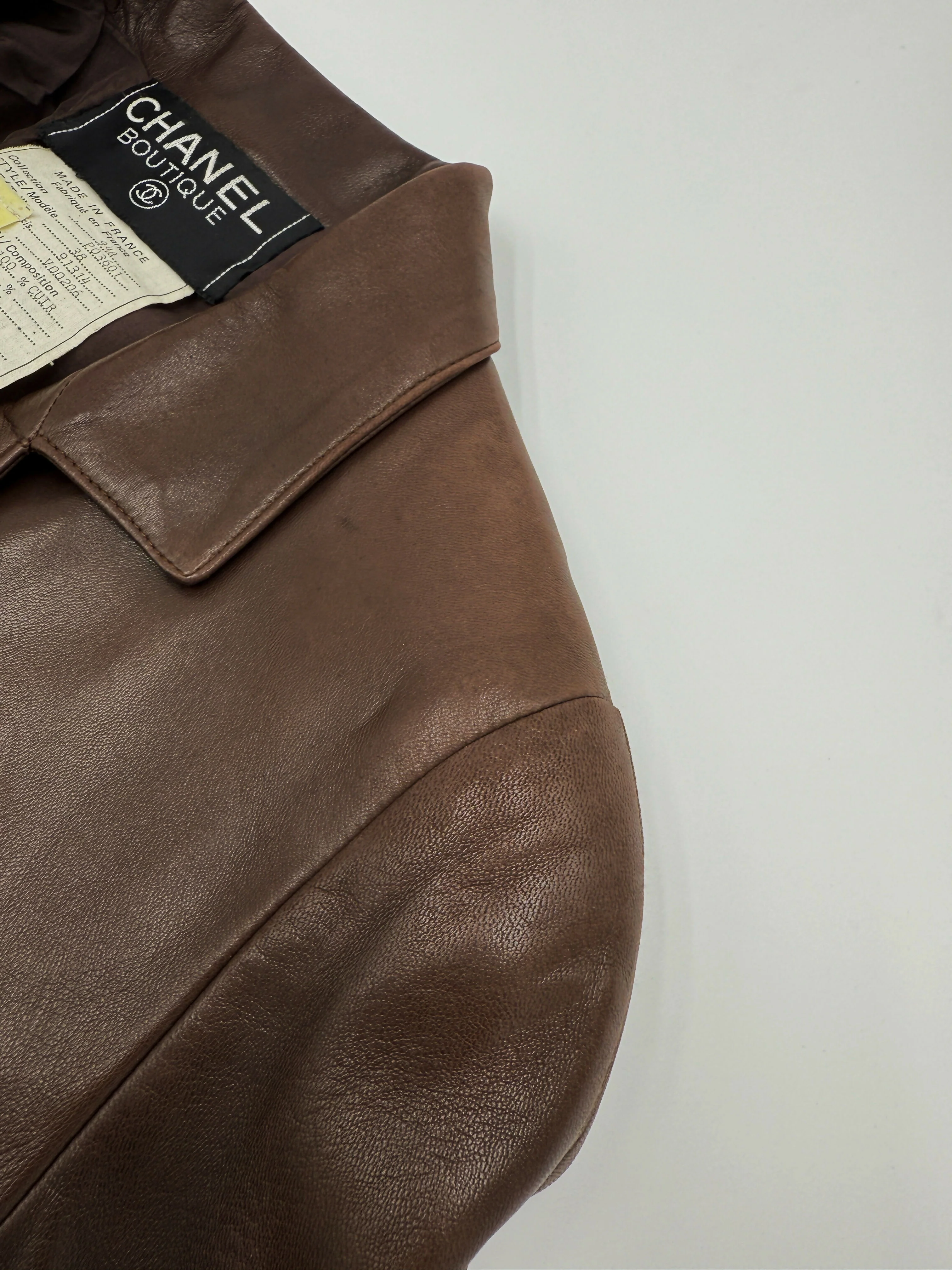 Chanel 94A Vintage Brown Leather Jacket - Image 6