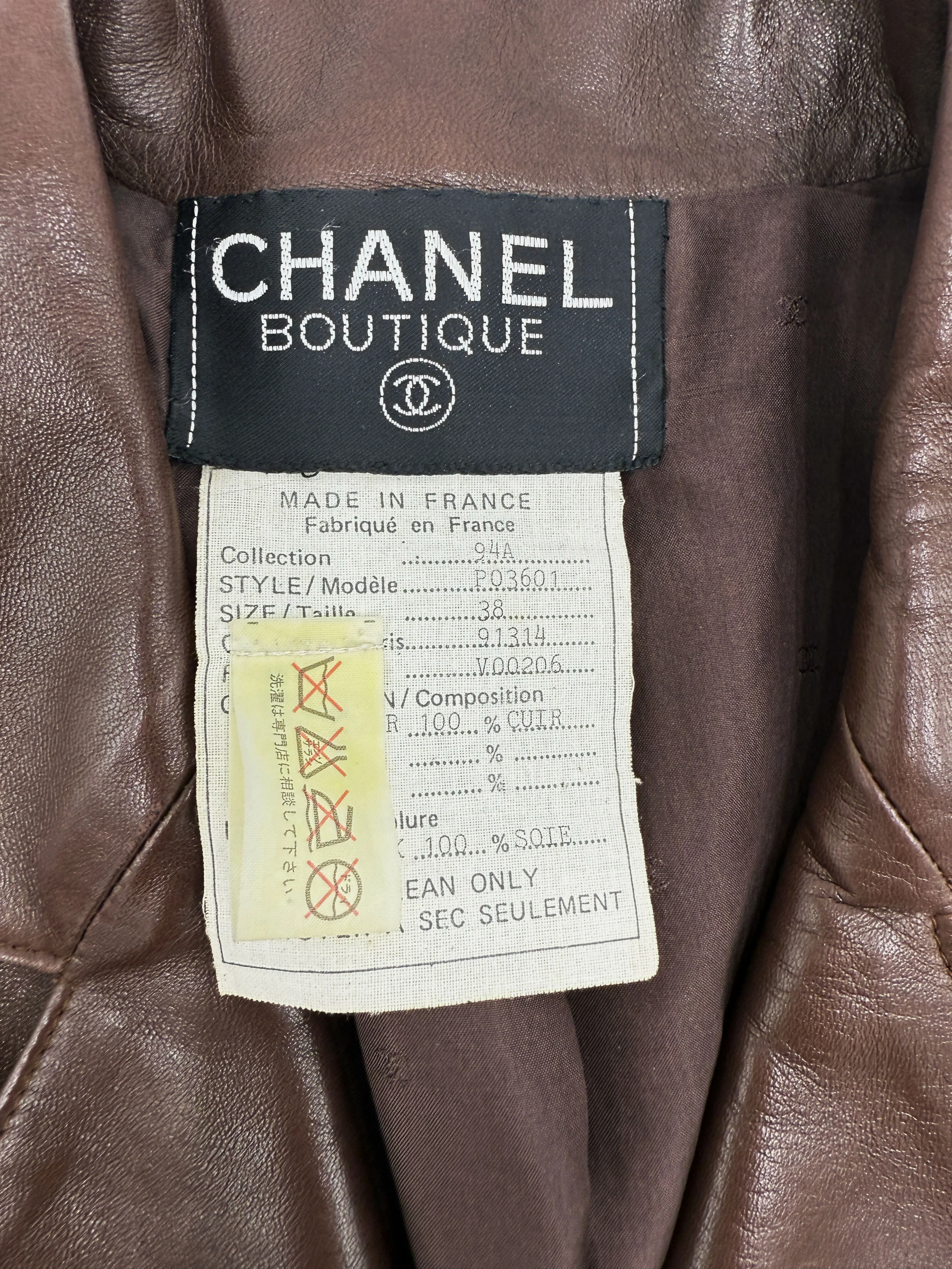 Chanel 94A Vintage Brown Leather Jacket - Image 8