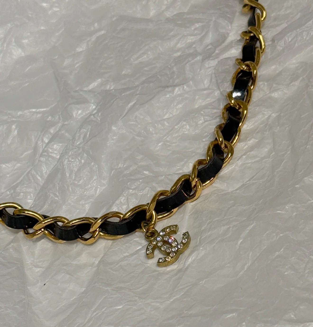 Chanel 95A Leather Chain Double C Diamond Necklace - Image 3