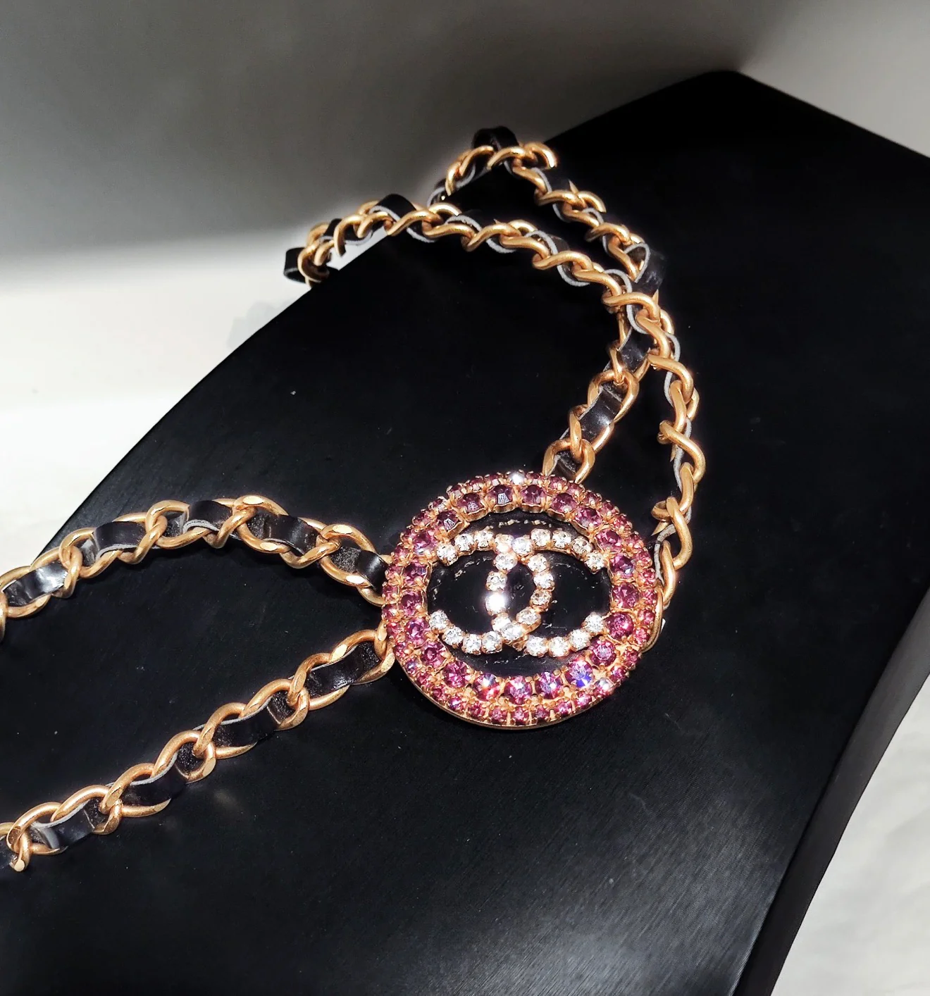 Chanel 95P Double C Diamond-Studded Leather Chain Waist Belt
