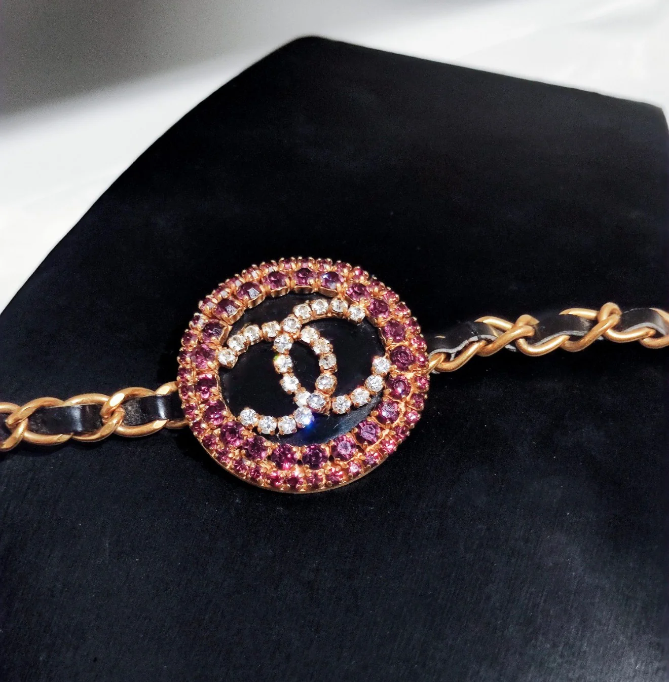Chanel 95P Double C Diamond-Studded Leather Chain Waist Belt - Image 2