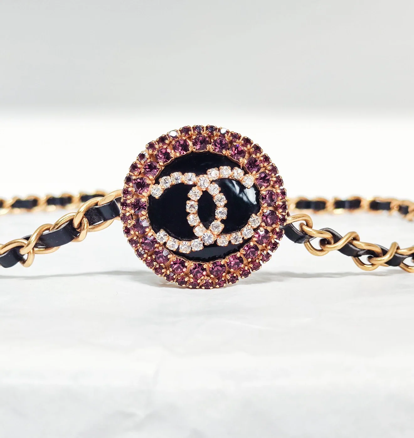 Chanel 95P Double C Diamond-Studded Leather Chain Waist Belt - Image 3