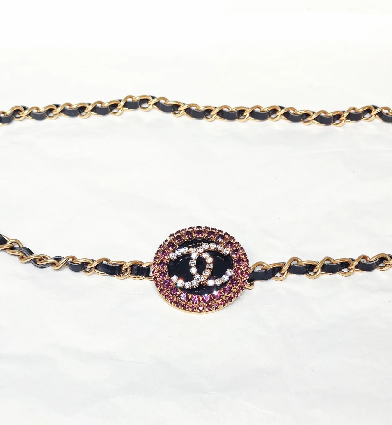 Chanel 95P Double C Diamond-Studded Leather Chain Waist Belt - Image 4