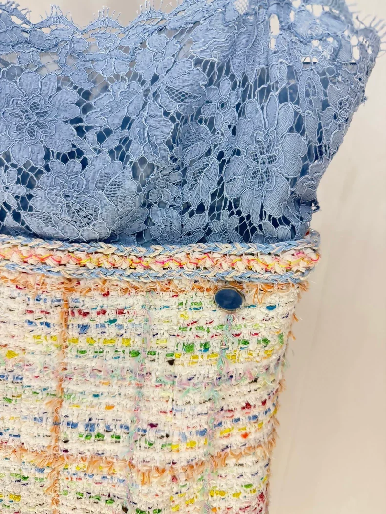 Chanel 19 Blue Lace/Tweed dress - Image 3