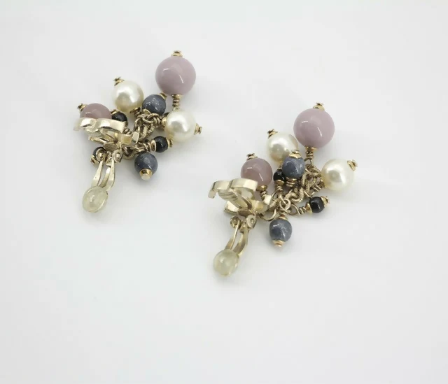 Chanel A11P Imitation Pearl Purple Blue Grape String CLIP-on Earrings - Image 7