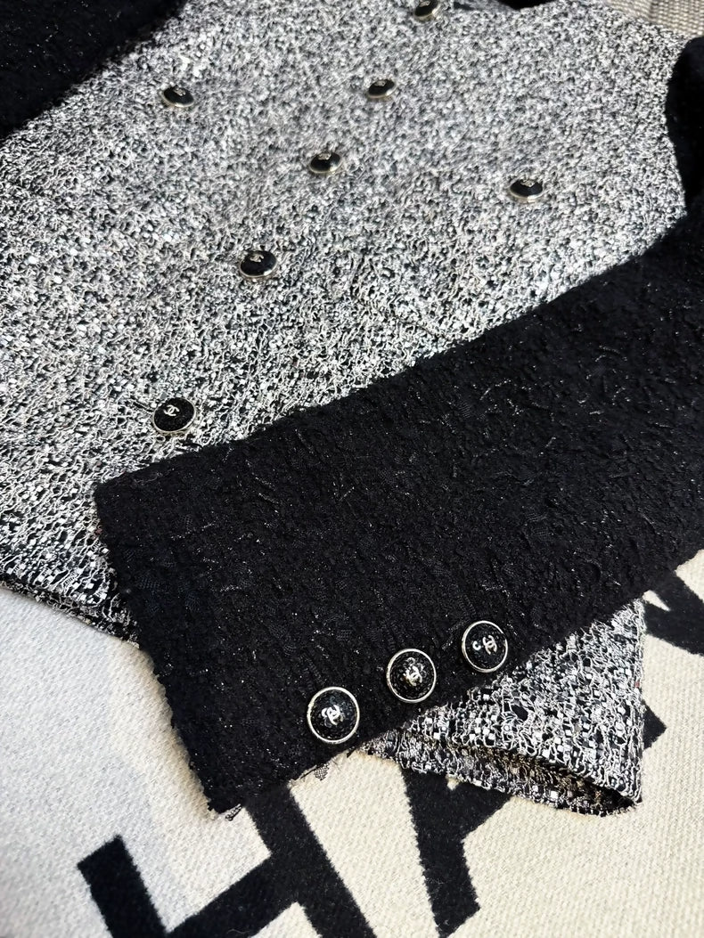 Chane 21B Black tweed jacket with grey sequined details - Image 3