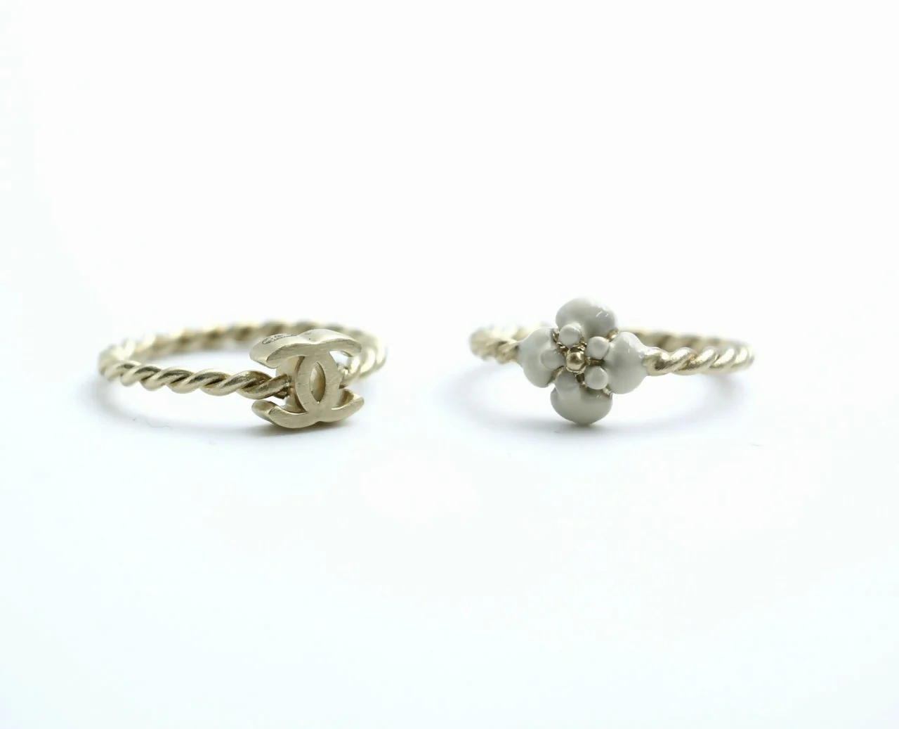 Chanel B11A Metal Camellia Two-Piece Ring Set