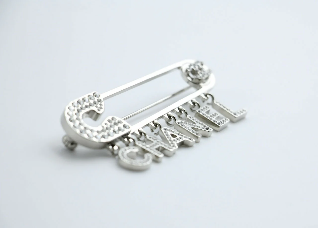 Chanel B18P Rhinestone Metal Thick ‘CHANEL’ Brooch - Image 3