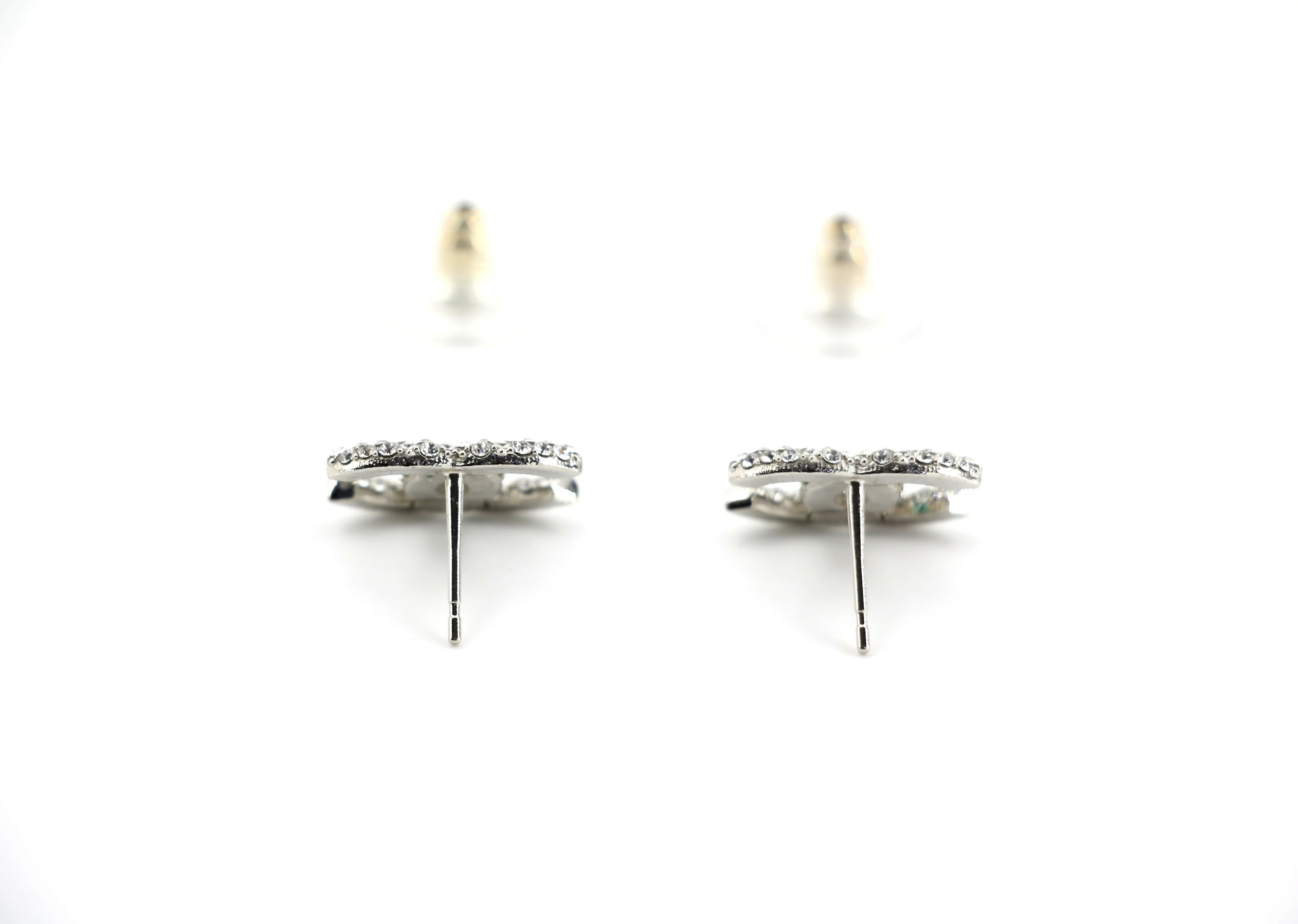 Chanel B18S Rhinestone Classic Silver CC Stud Earrings - Image 4