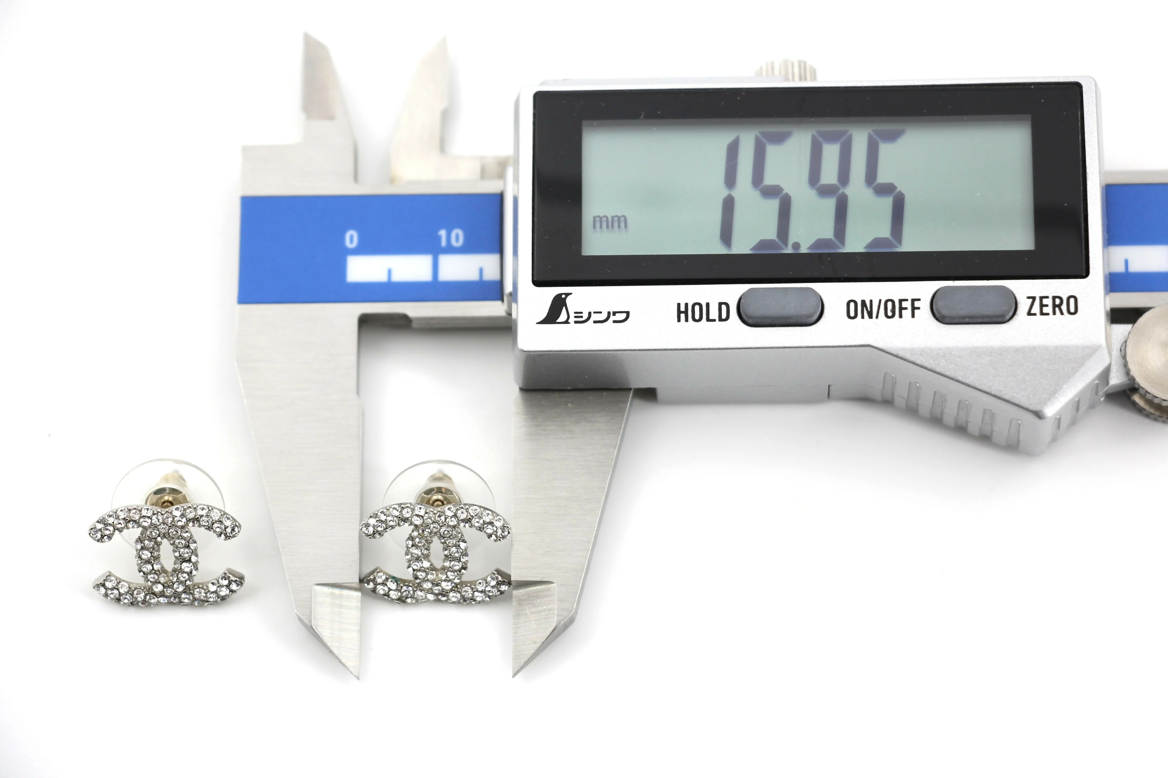 Chanel B18S Rhinestone Classic Silver CC Stud Earrings - Image 9