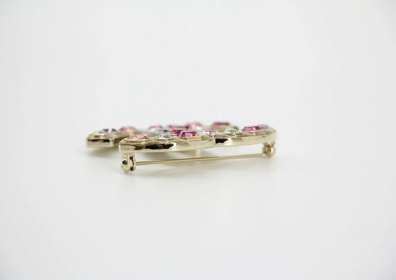 Chanel B19C Rhinestone Pink and Light Pink CC Mark Brooch - Image 8