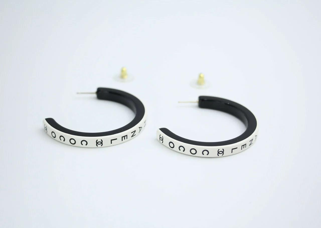 Chanel B22S Resin White Curved COCO Mark Hoop Stud Earrings - Image 7