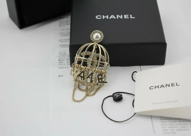 Chanel B22V Rhinestone & Metal Birdcage Brooch