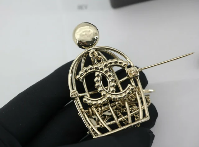 Chanel B22V Rhinestone & Metal Birdcage Brooch - Image 6