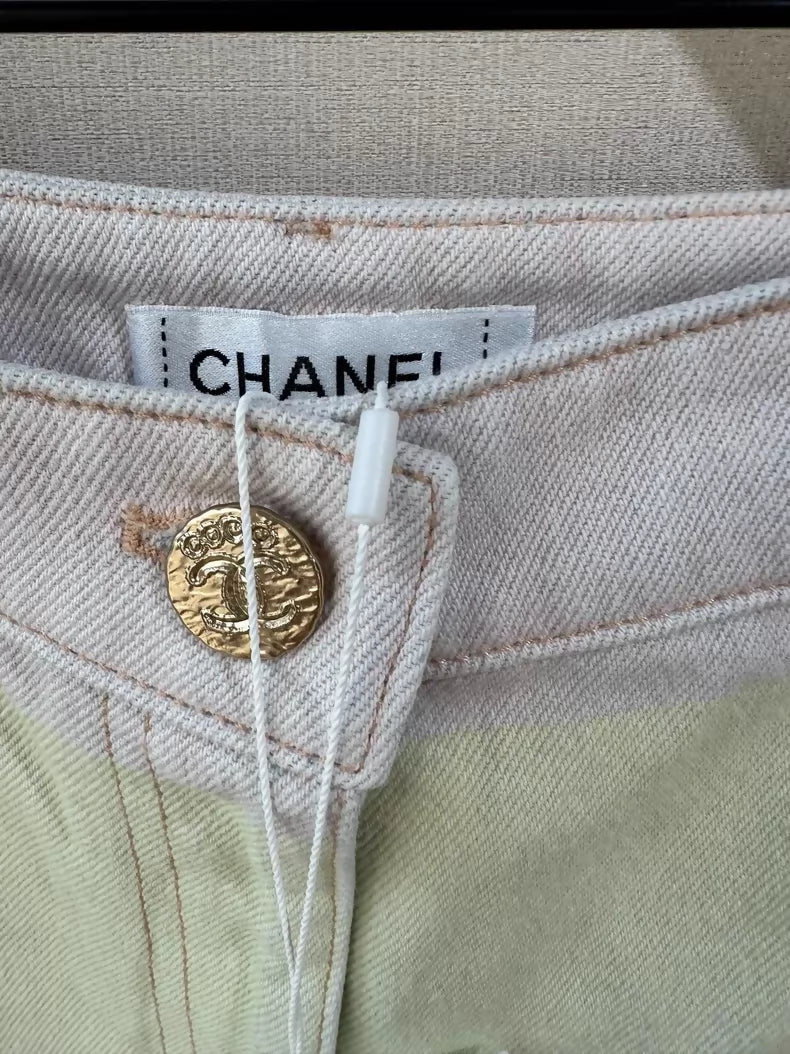 Chanel 24M Pink and Yellow Color Block Jeans - Image 2