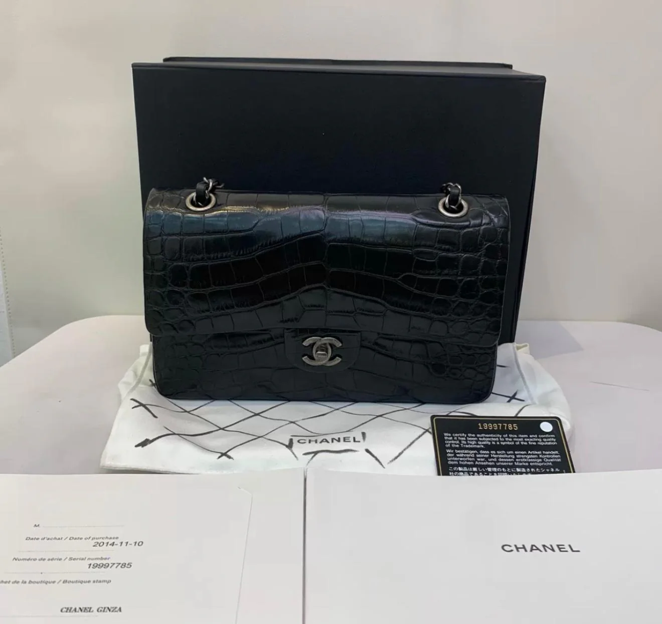 Chanel Black Alligator Medium Double Flap