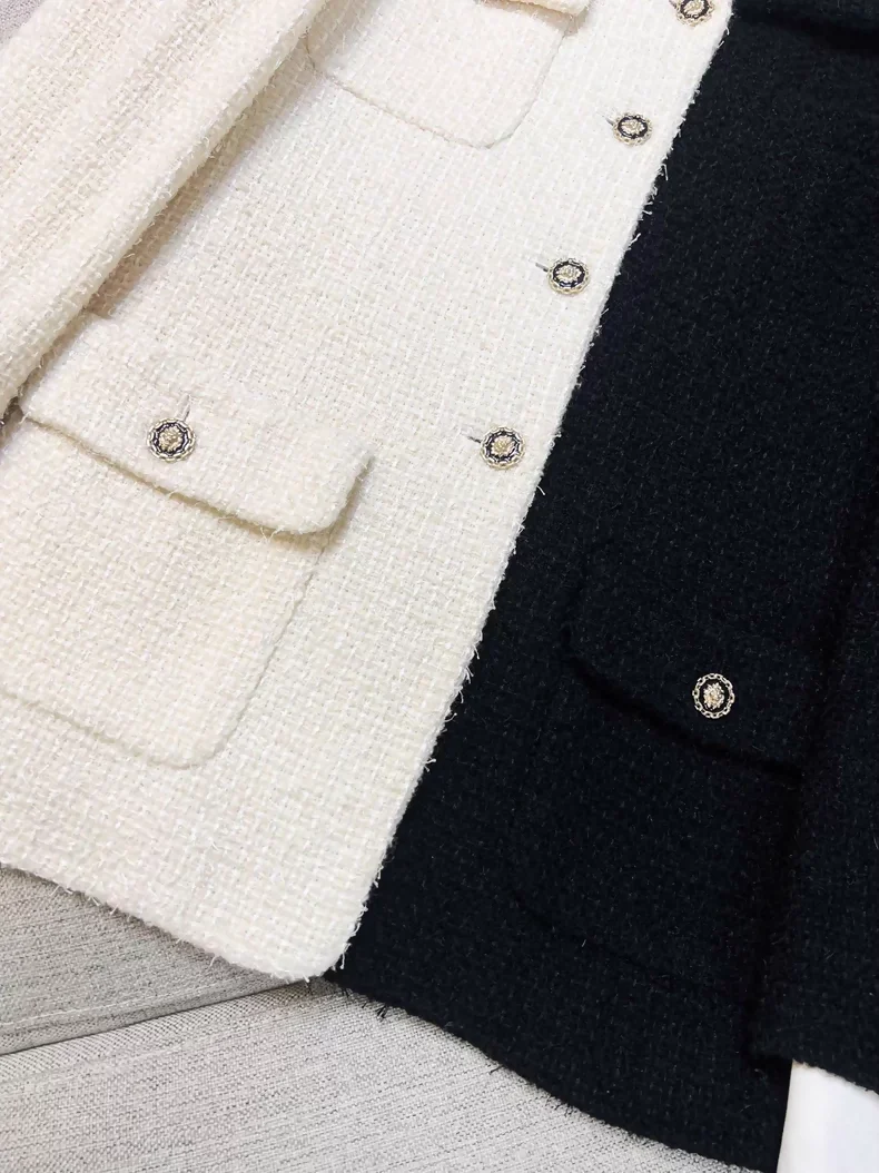 Chanel 20A black and white color-blocked woven collar jacket - Image 3