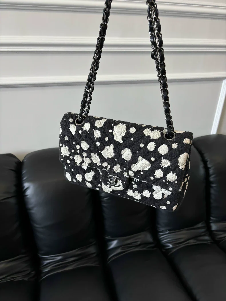 Chanel black and white medium flap CF