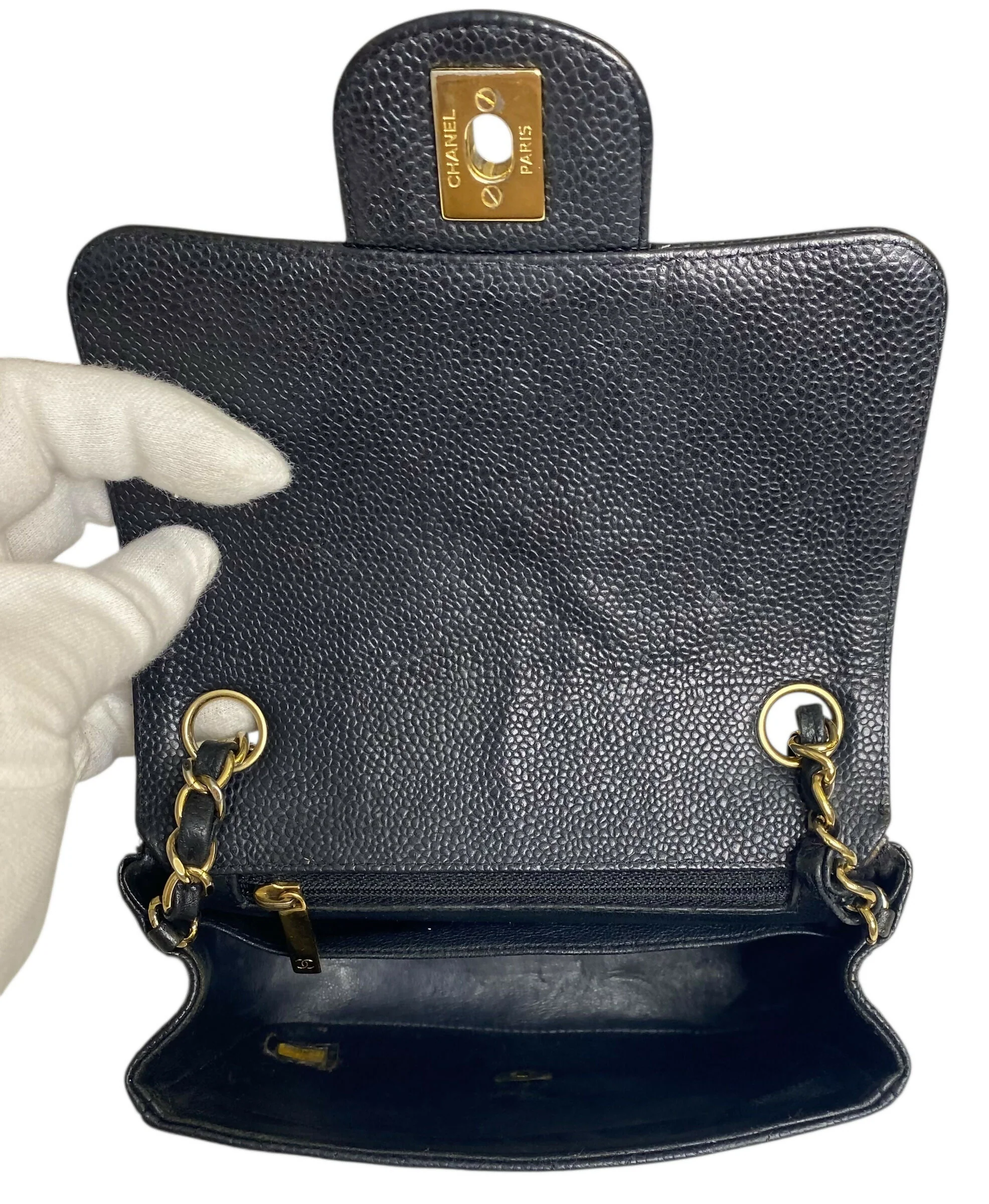 Chanel Black Caviar Mini Square Classic Timeless Flap Bag GHW Gold Hardware - Image 10