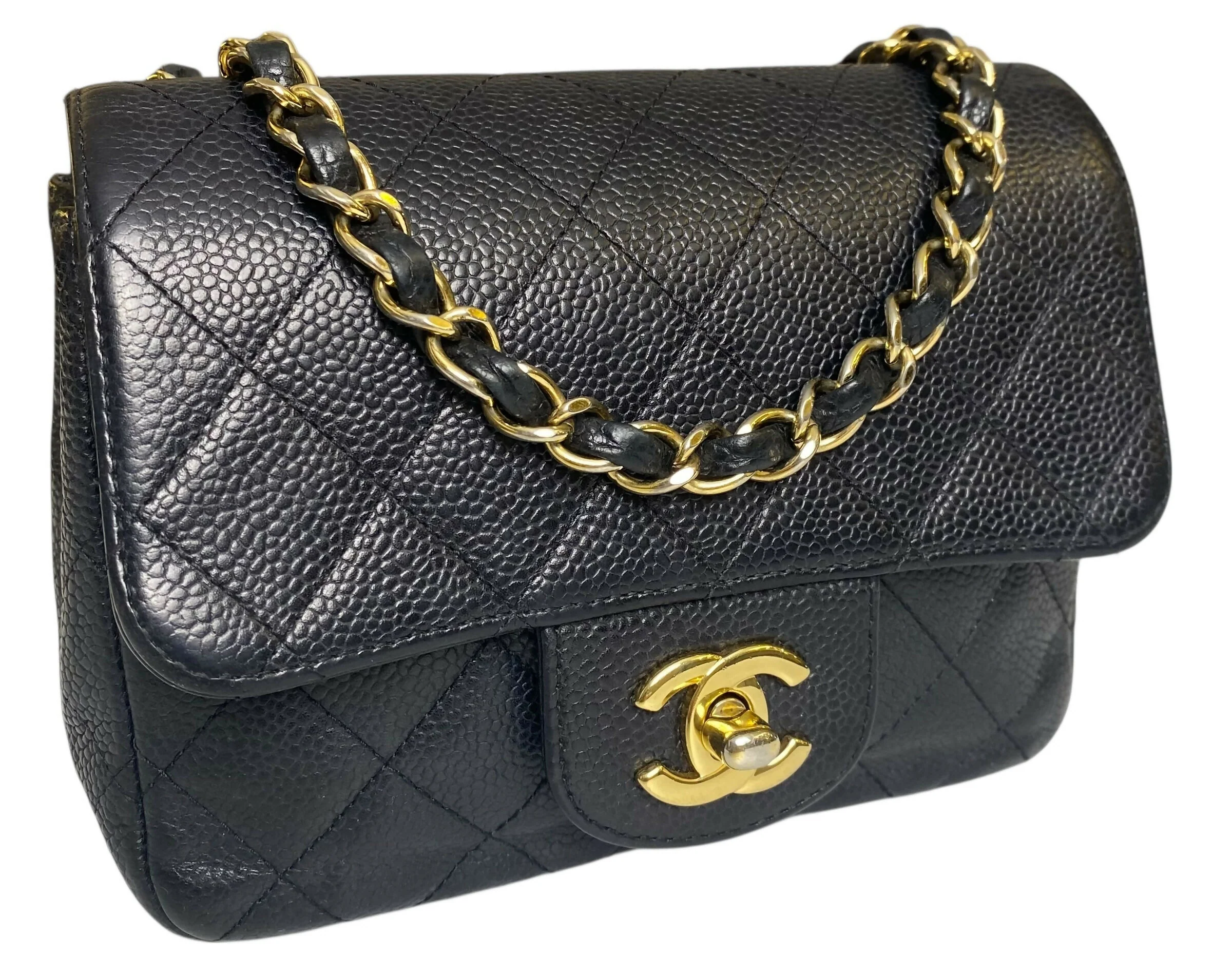 Chanel Black Caviar Mini Square Classic Timeless Flap Bag GHW Gold Hardware - Image 2