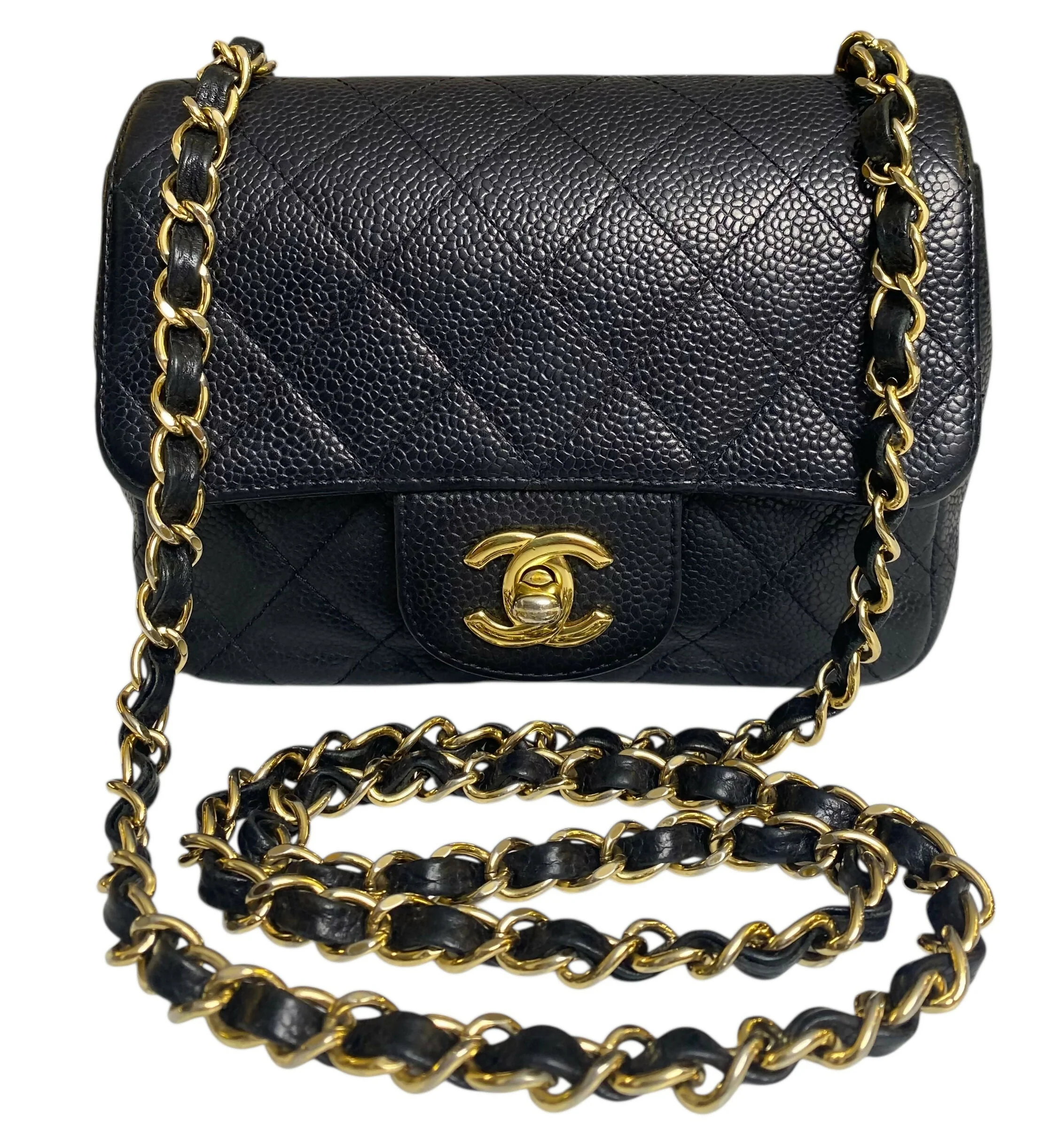 Chanel Black Caviar Mini Square Classic Timeless Flap Bag GHW Gold Hardware - Image 3
