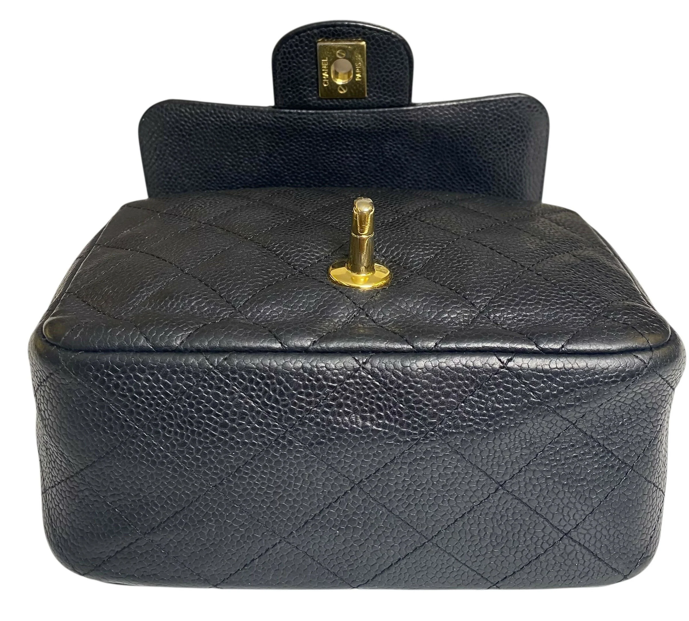 Chanel Black Caviar Mini Square Classic Timeless Flap Bag GHW Gold Hardware - Image 5