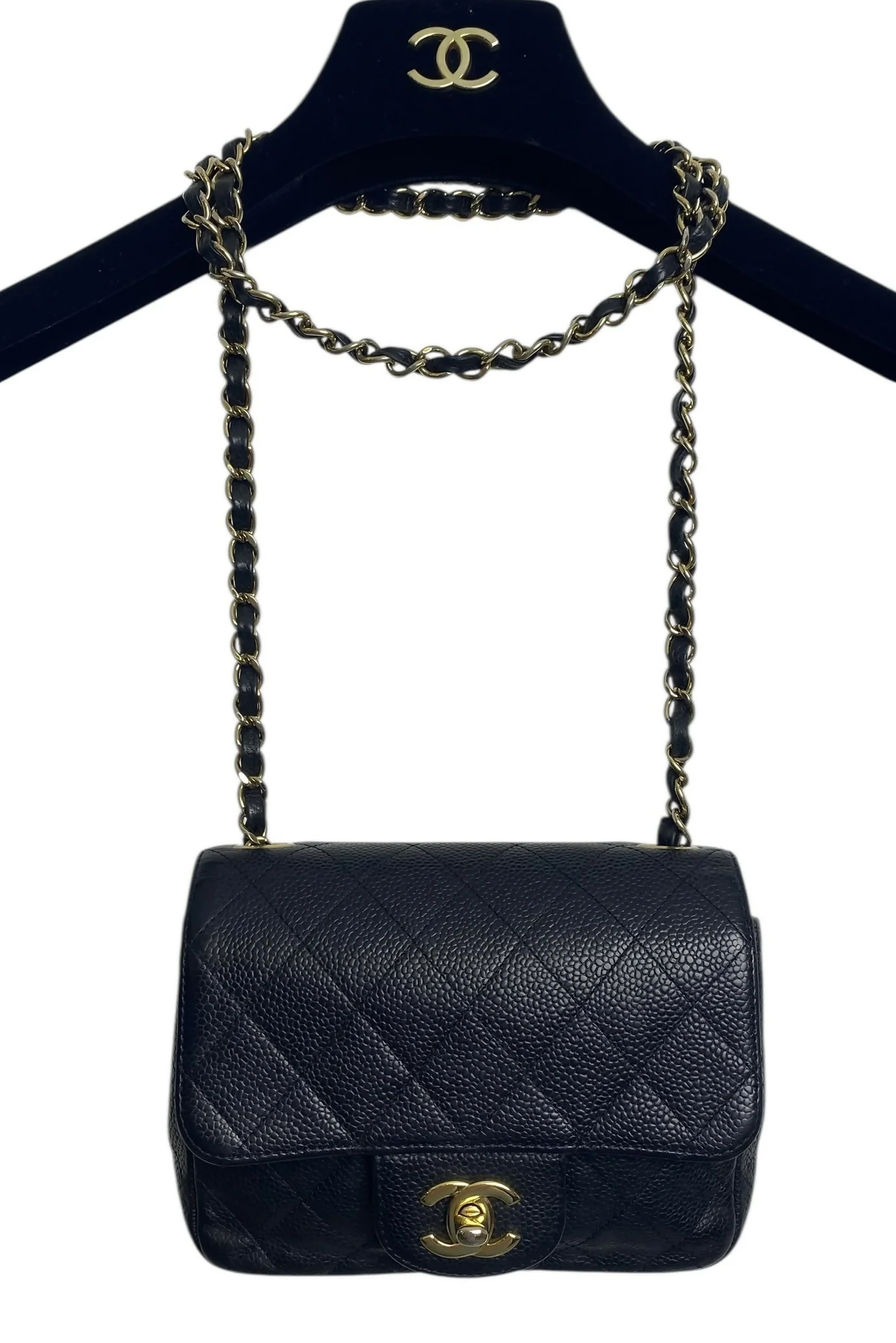 Chanel Black Caviar Mini Square Classic Timeless Flap Bag GHW Gold Hardware - Image 8